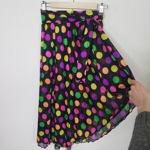 Black and neon polka dot sheer sarong Beaxh Swim Coverup